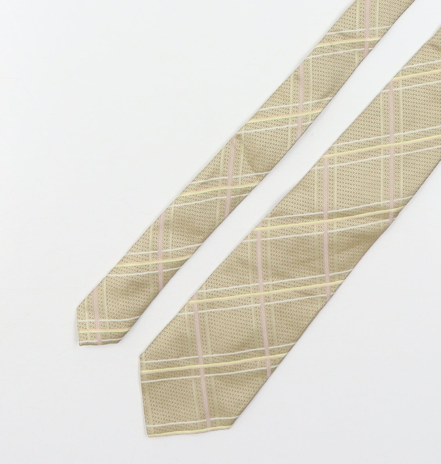 Austin Reed Mens Beige Plaids & Checks Silk Pointed Tie One Size