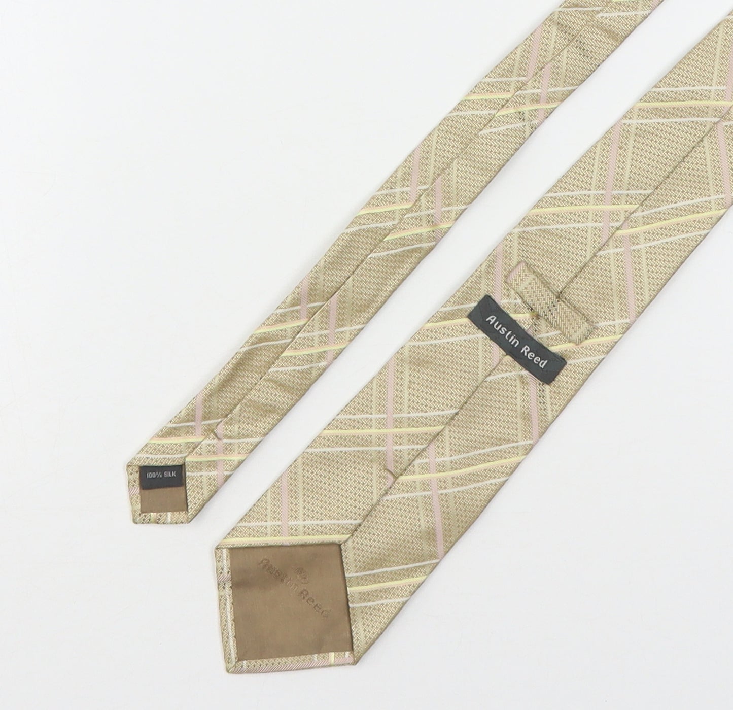 Austin Reed Mens Beige Plaids & Checks Silk Pointed Tie One Size