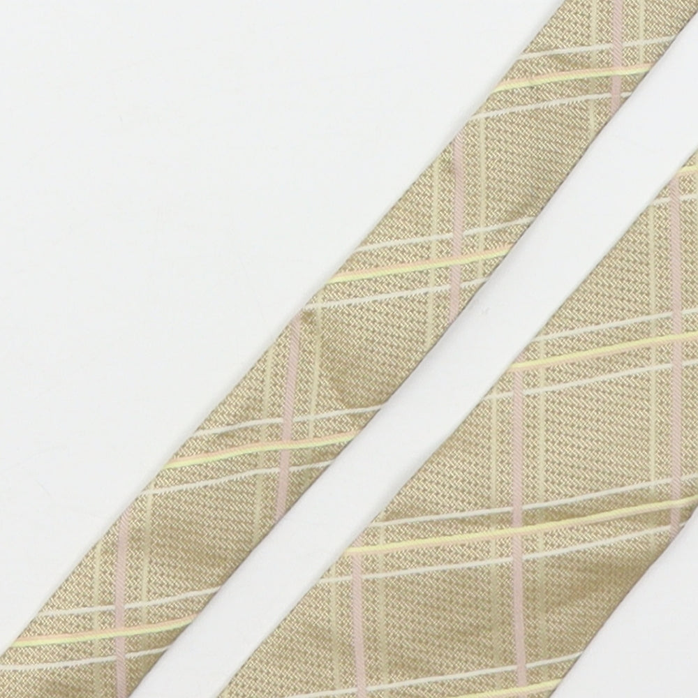 Austin Reed Mens Beige Plaids & Checks Silk Pointed Tie One Size
