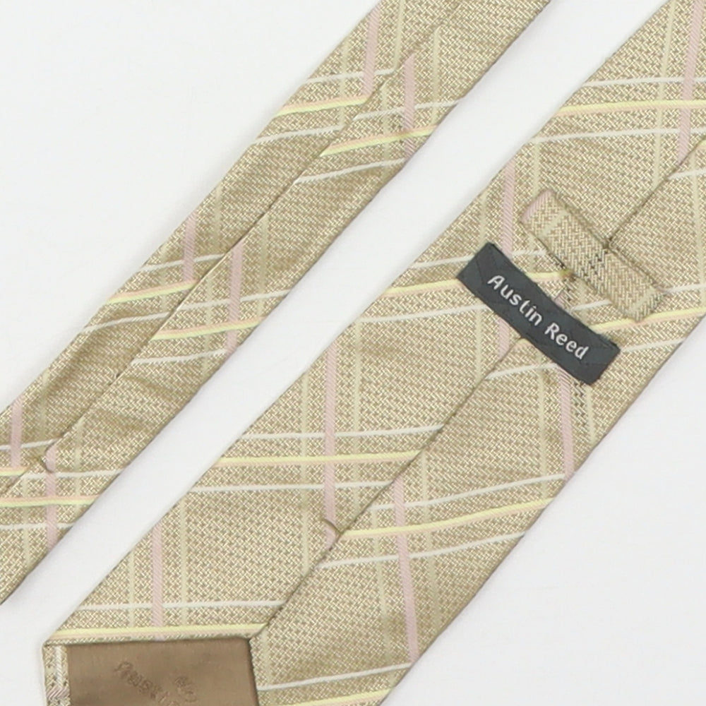 Austin Reed Mens Beige Plaids & Checks Silk Pointed Tie One Size