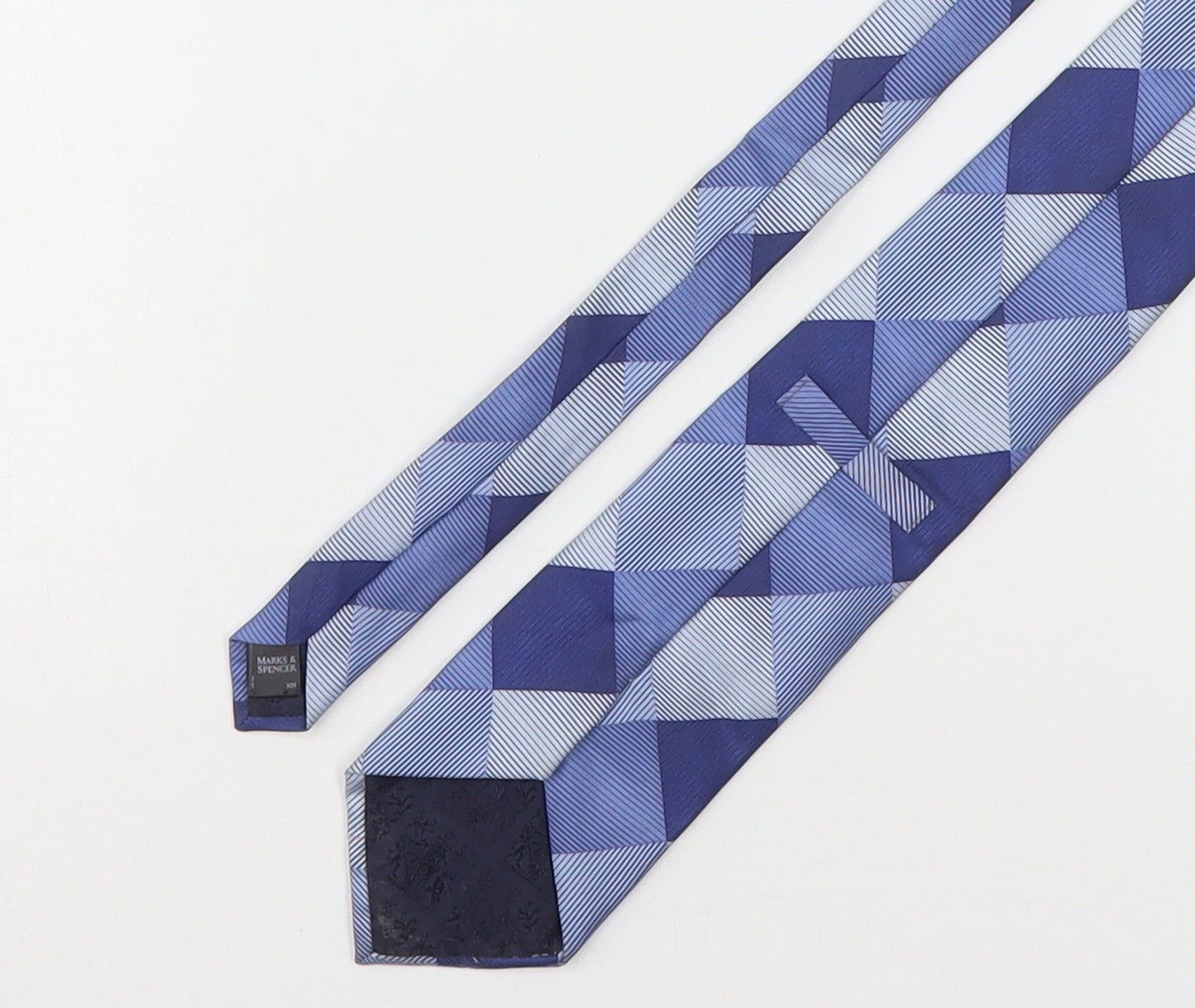 Marks and Spencer Mens Blue Plaids & Checks Silk Pointed Tie One Size