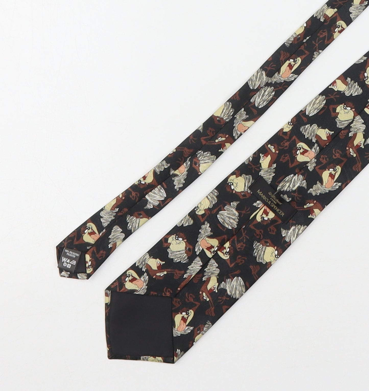 Marks and Spencer Mens Multicoloured Geometric Polyester Pointed Tie One Size - Tasmanian Devil