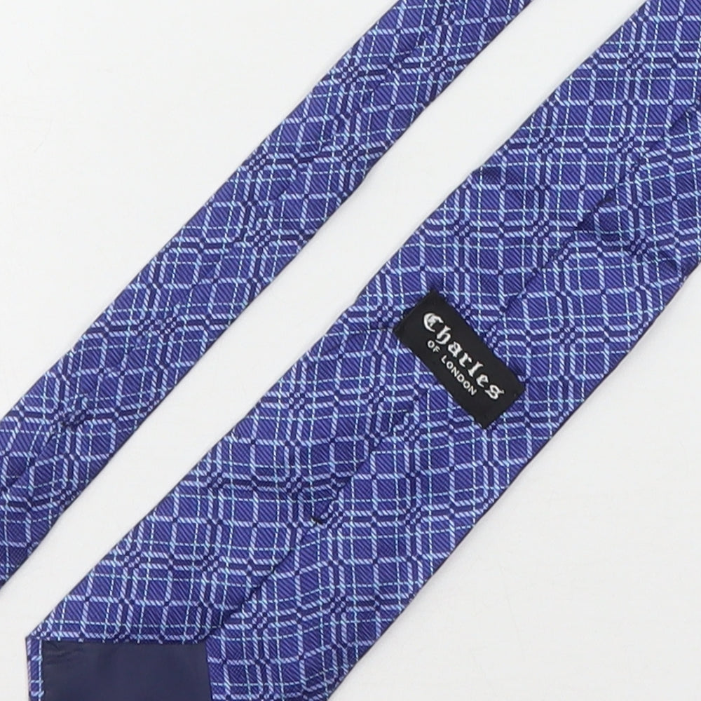 Charles Of London Mens Blue Geometric Silk Pointed Tie One Size