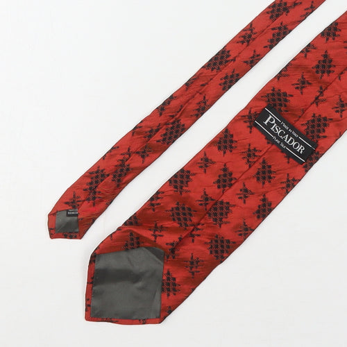 Piscador Mens Red Geometric Silk Pointed Tie One Size