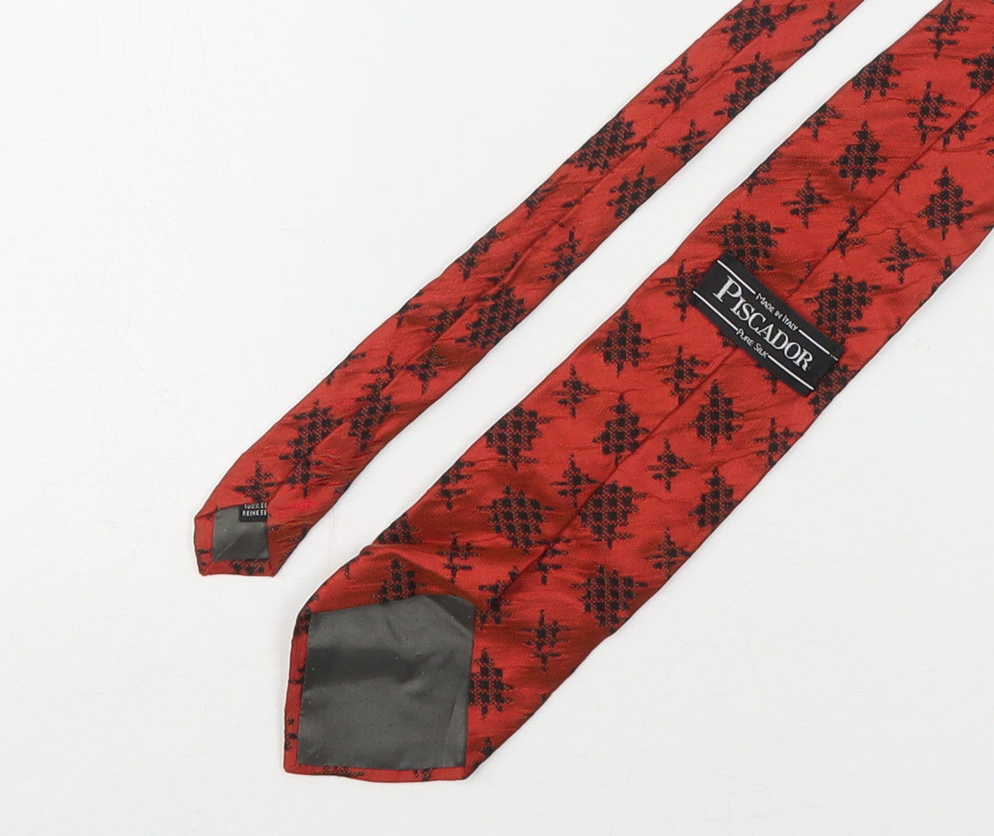 Piscador Mens Red Geometric Silk Pointed Tie One Size
