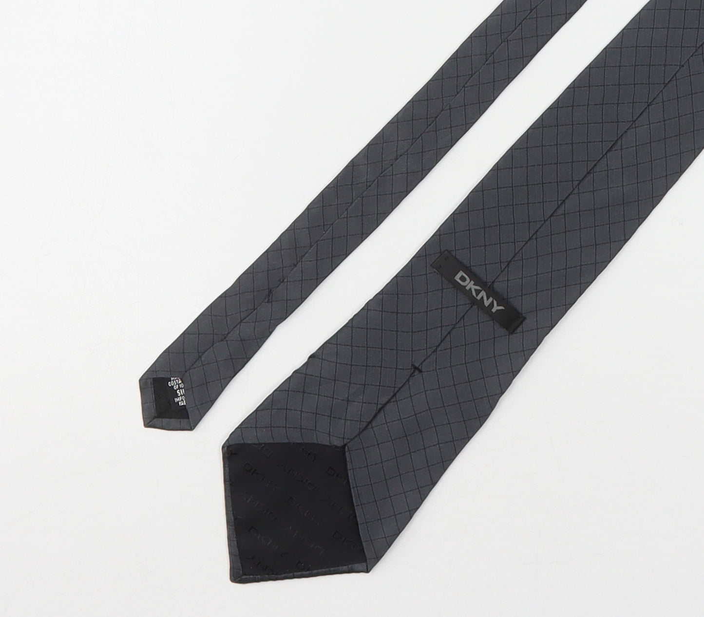 DKNY Mens Grey Plaids & Checks Silk Pointed Tie One Size