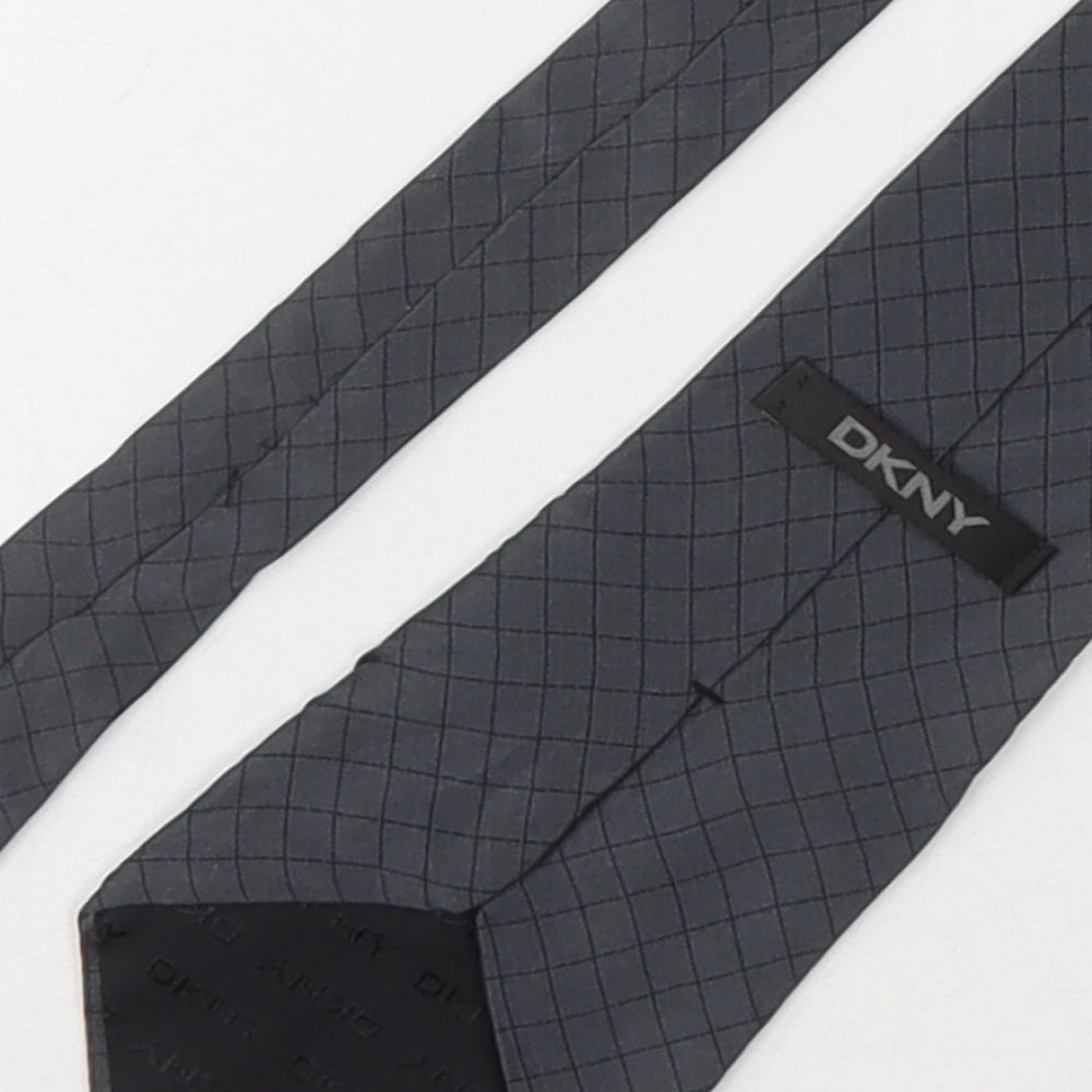 DKNY Mens Grey Plaids & Checks Silk Pointed Tie One Size