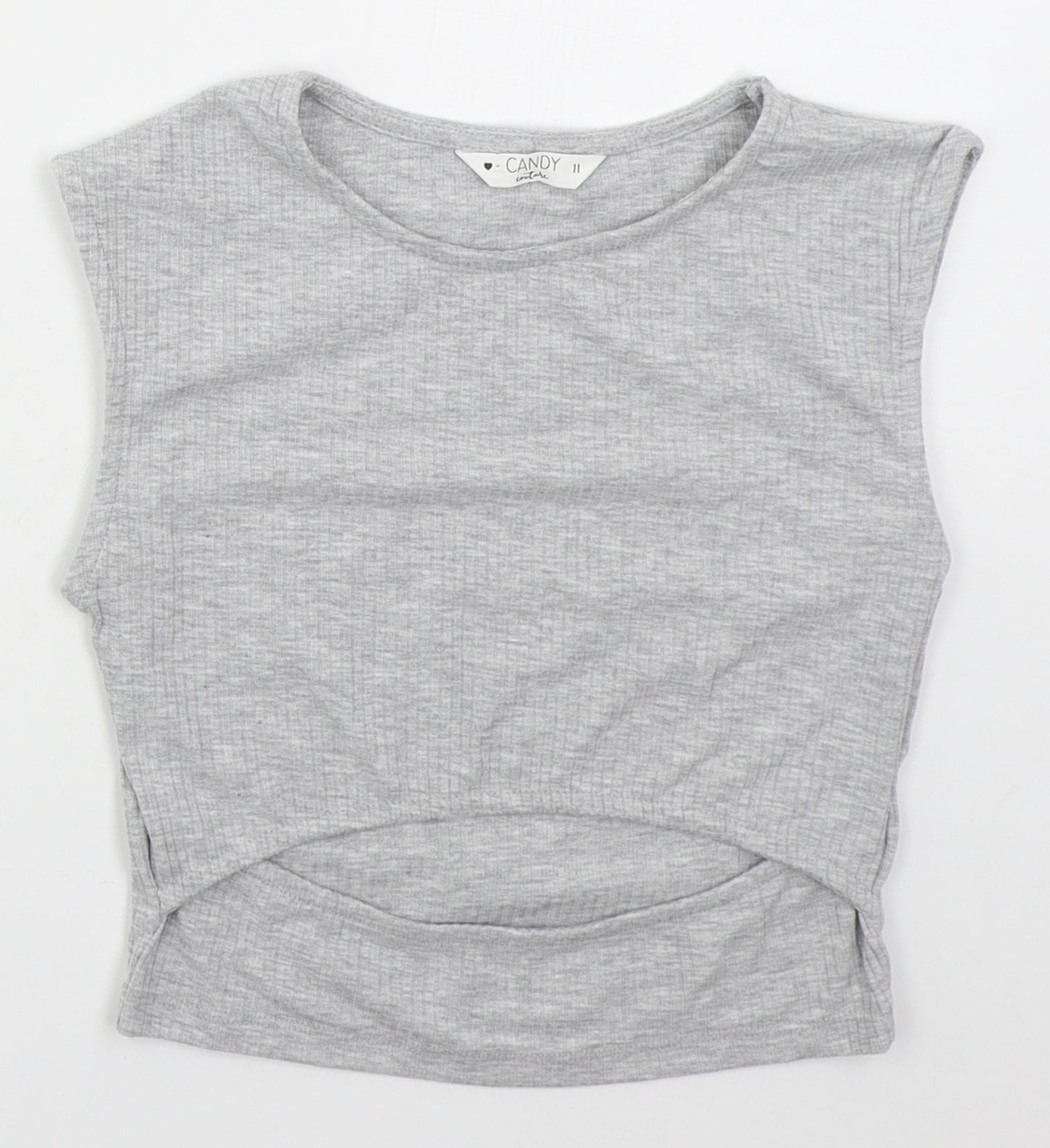 Matalan0 Girls Grey  Polyester Camisole Tank Size 11 Years Crew Neck Pullover - Cut Out