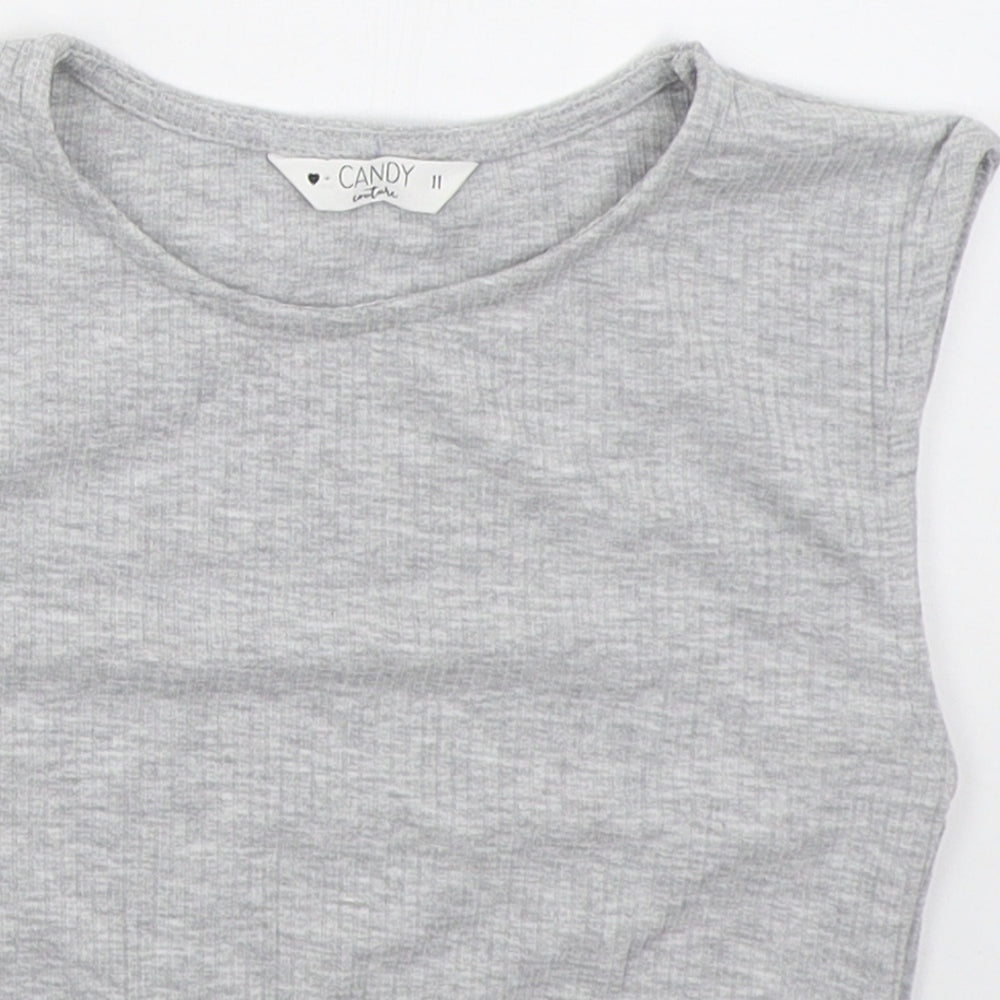Matalan0 Girls Grey  Polyester Camisole Tank Size 11 Years Crew Neck Pullover - Cut Out