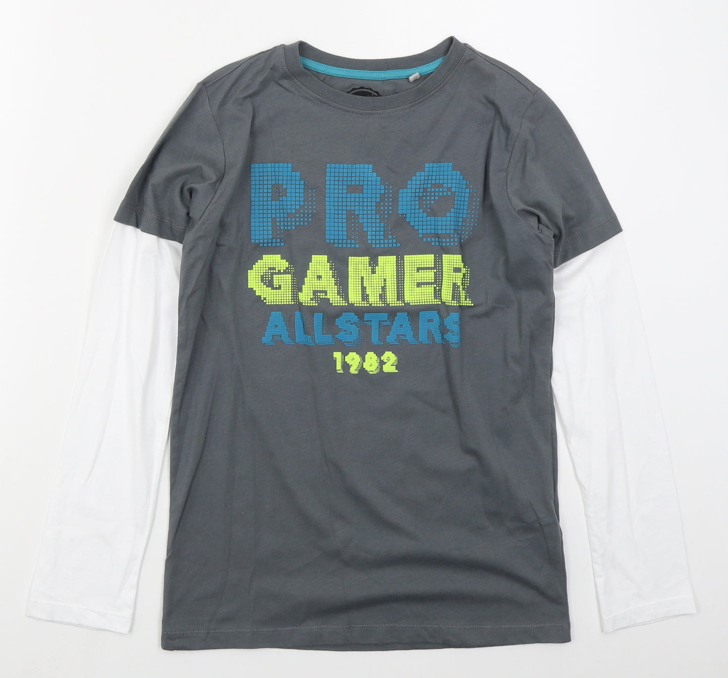 Blue Zoo Boys Grey  Cotton Basic T-Shirt Size 11-12 Years Crew Neck Pullover - Pro Gamer Allstars