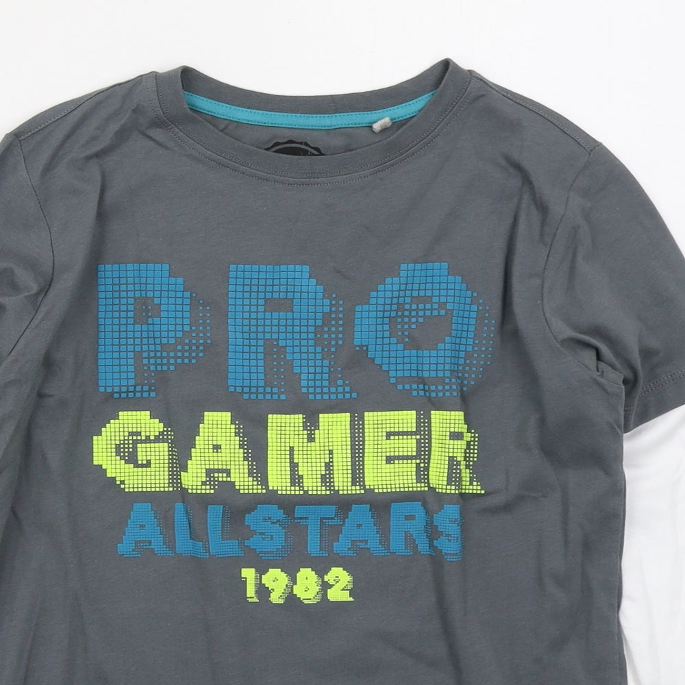 Blue Zoo Boys Grey  Cotton Basic T-Shirt Size 11-12 Years Crew Neck Pullover - Pro Gamer Allstars