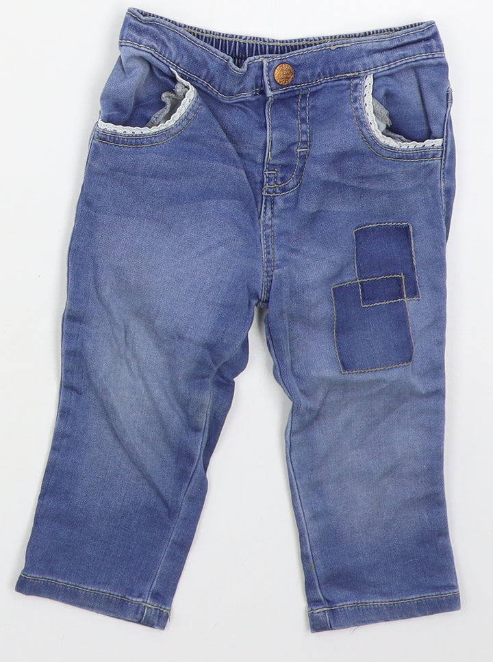F&F Girls Blue Cotton Jeans Size 9-12 Months Button