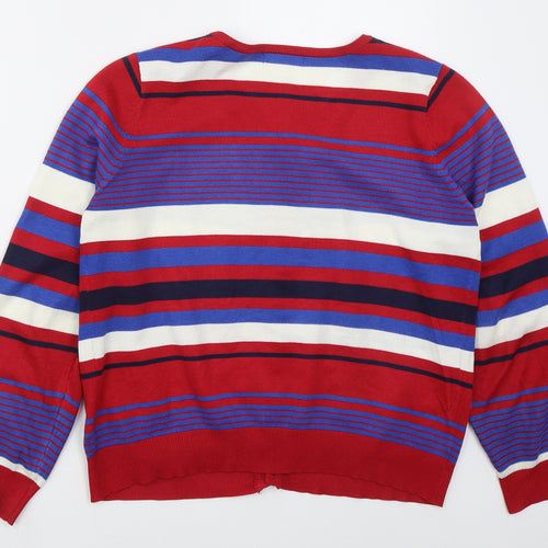 Mystify Womens Red Round Neck Striped Acrylic Cardigan Jumper Size L   - Blue