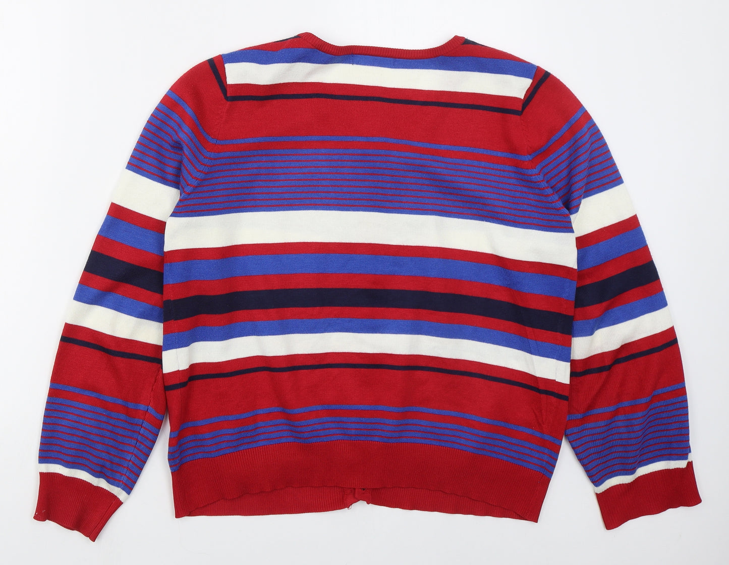 Mystify Womens Red Round Neck Striped Acrylic Cardigan Jumper Size L   - Blue