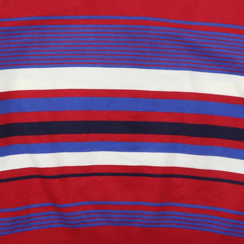Mystify Womens Red Round Neck Striped Acrylic Cardigan Jumper Size L   - Blue