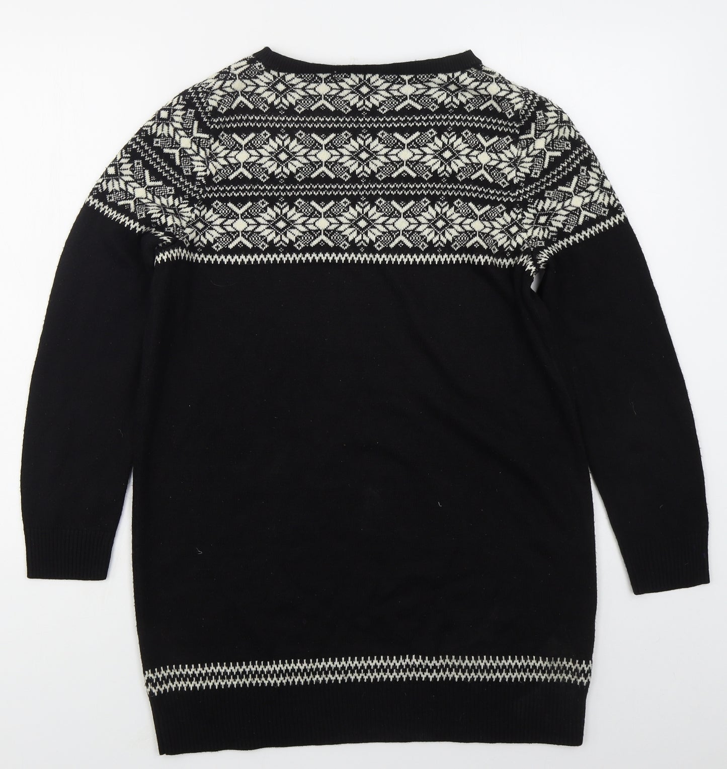 George Womens Black Boat Neck Fair Isle Acrylic Pullover Jumper Size 12