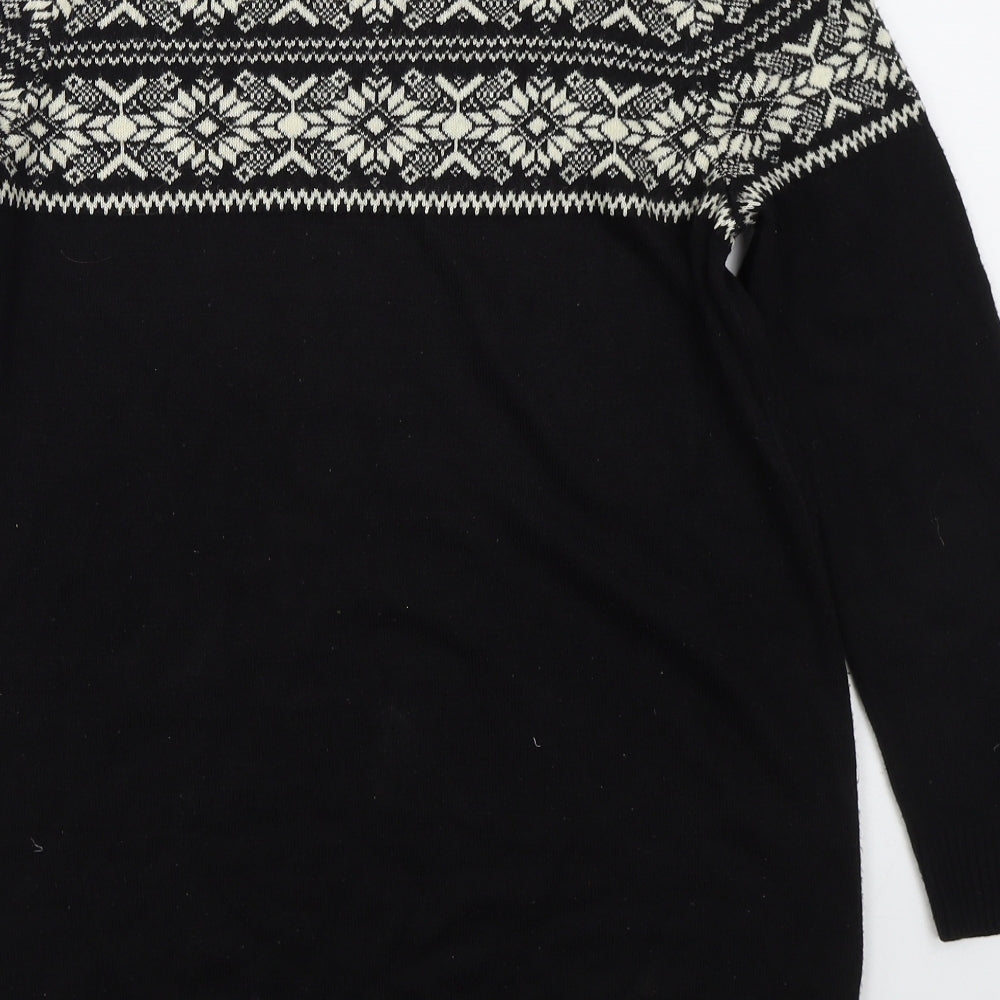 George Womens Black Boat Neck Fair Isle Acrylic Pullover Jumper Size 12