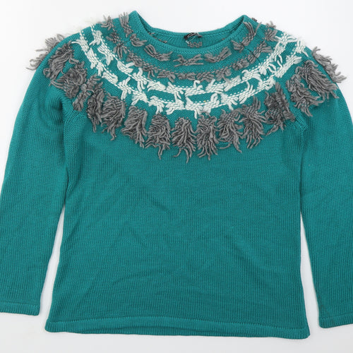 Eureca Womens Green Crew Neck  Acrylic Pullover Jumper Size 14