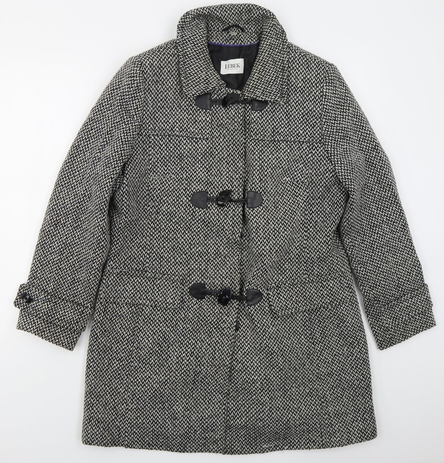 Lebek Womens Grey Herringbone  Pea Coat Coat Size 14  Button