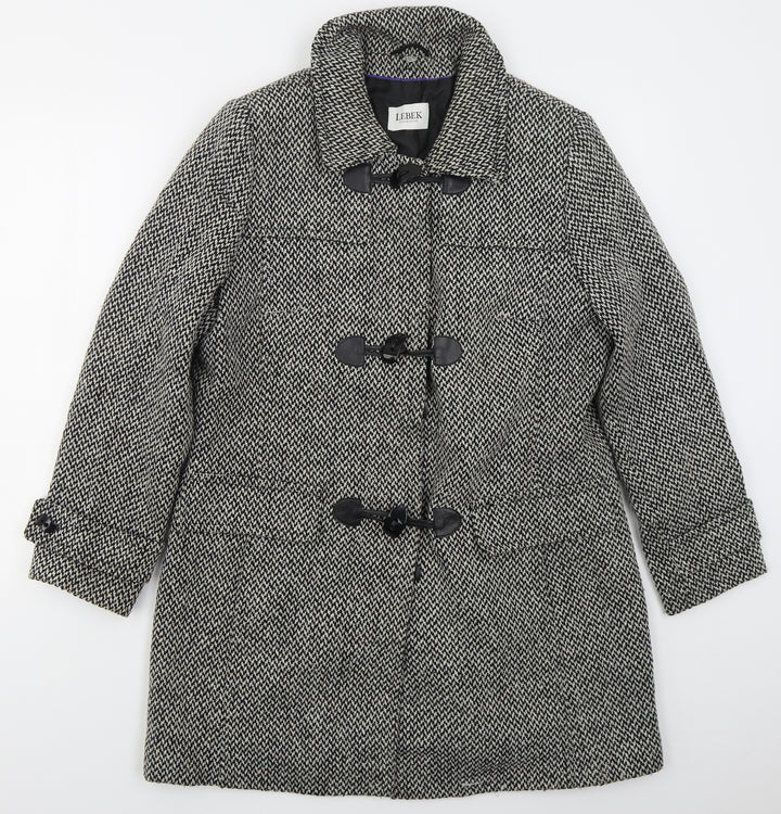 Lebek Womens Grey Herringbone  Pea Coat Coat Size 14  Button