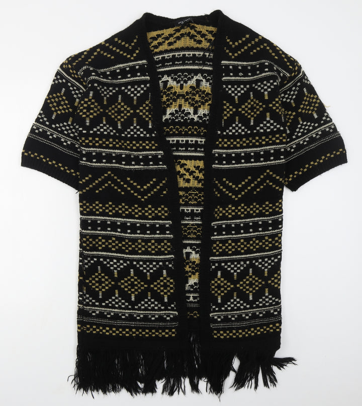 New Look Womens Black V-Neck Geometric Acrylic Cardigan Jumper Size S