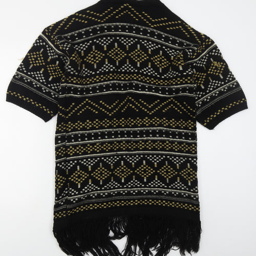 New Look Womens Black V-Neck Geometric Acrylic Cardigan Jumper Size S