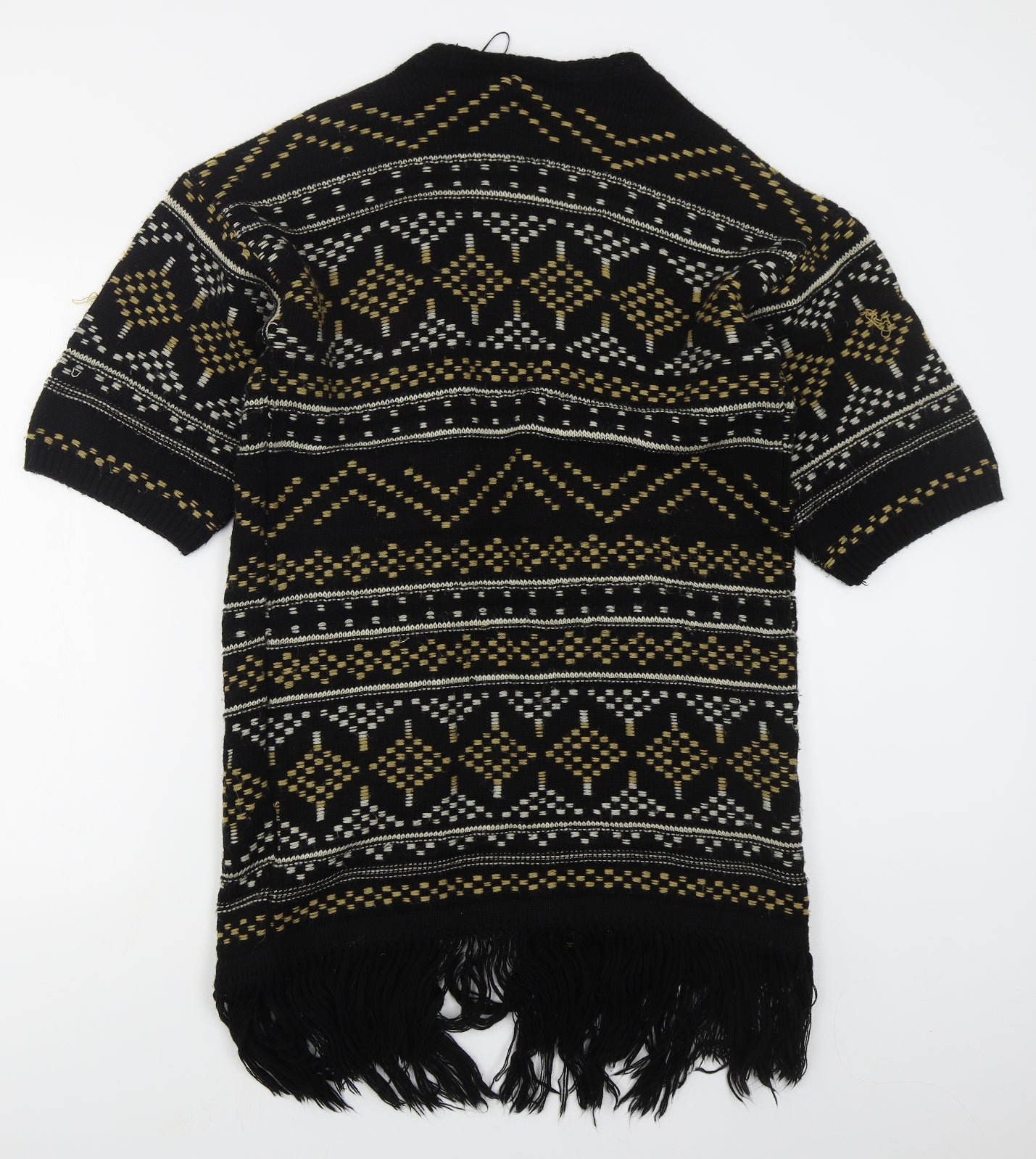 New Look Womens Black V-Neck Geometric Acrylic Cardigan Jumper Size S