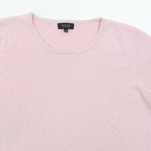 Soon Womens Pink Crew Neck  Acrylic Pullover Jumper Size 16