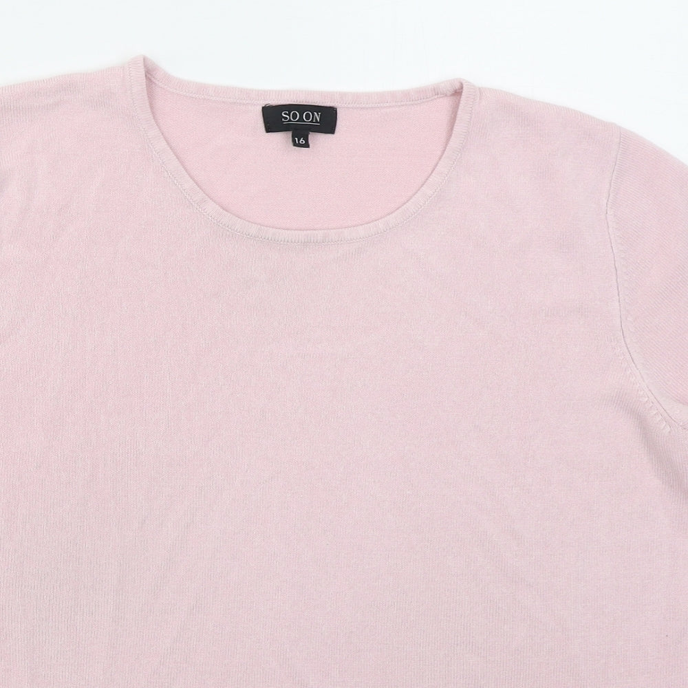 Soon Womens Pink Crew Neck  Acrylic Pullover Jumper Size 16
