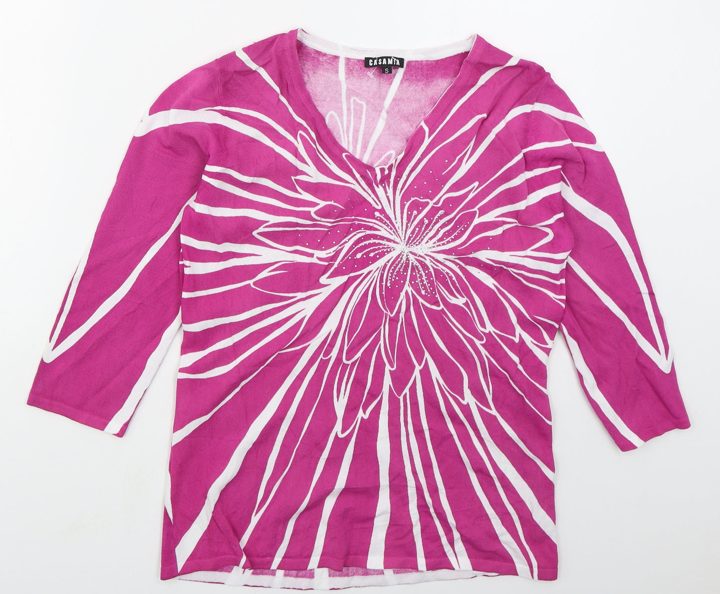 Casamia Womens Pink V-Neck  Viscose Pullover Jumper Size S   - v