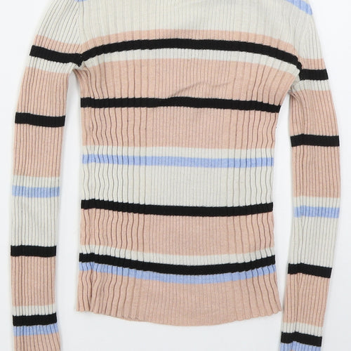 Atmosphere Womens Pink Crew Neck Striped Nylon Pullover Jumper Size 6