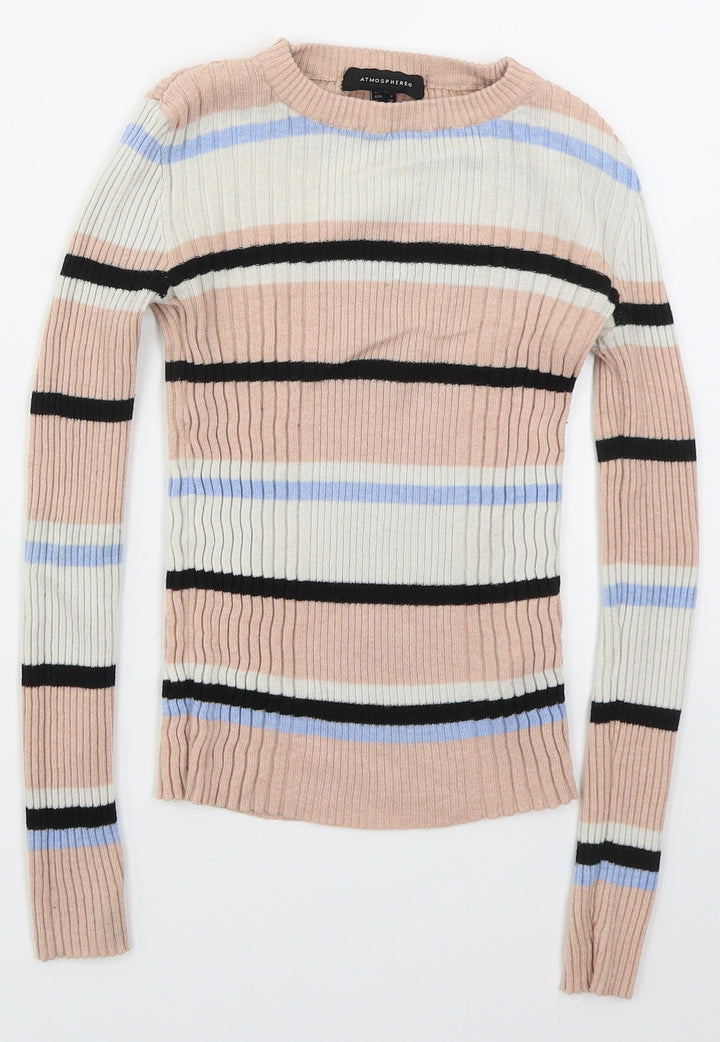 Atmosphere Womens Pink Crew Neck Striped Nylon Pullover Jumper Size 6