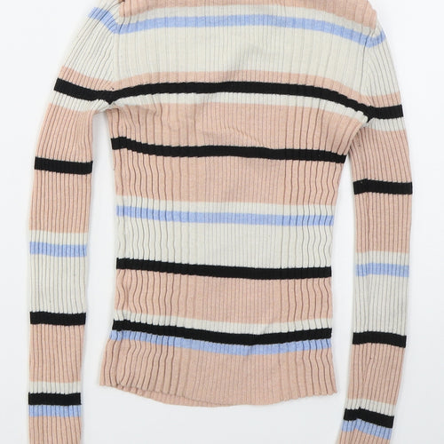 Atmosphere Womens Pink Crew Neck Striped Nylon Pullover Jumper Size 6
