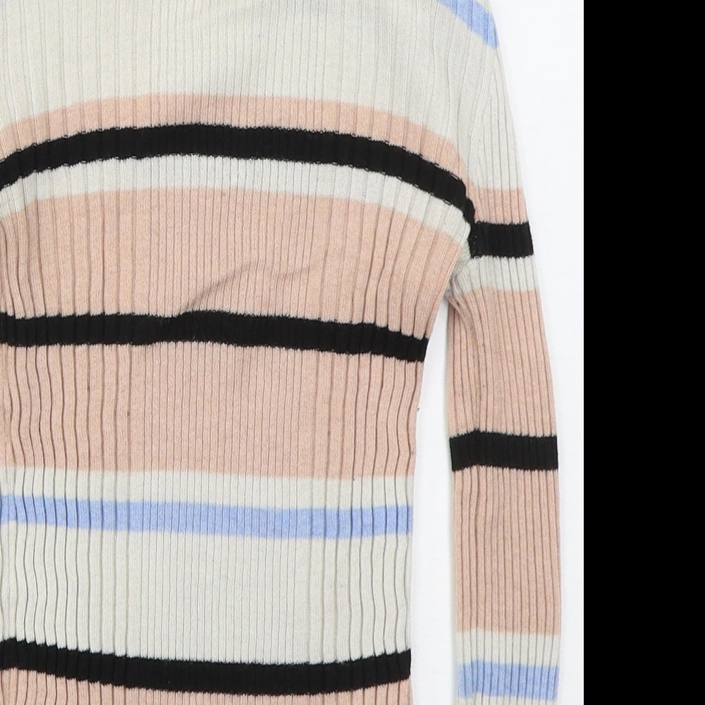 Atmosphere Womens Pink Crew Neck Striped Nylon Pullover Jumper Size 6