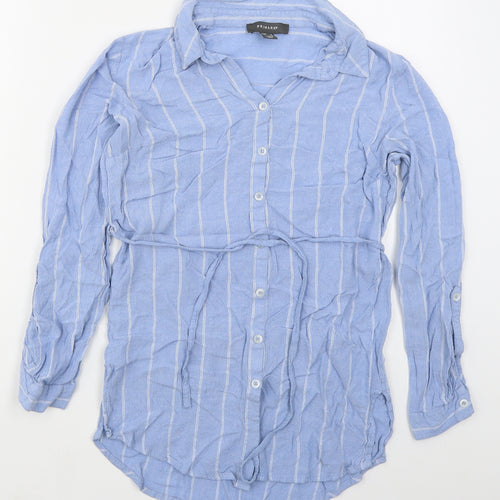 Primark Womens Blue Striped Viscose Basic Button-Up Size 10 Collared