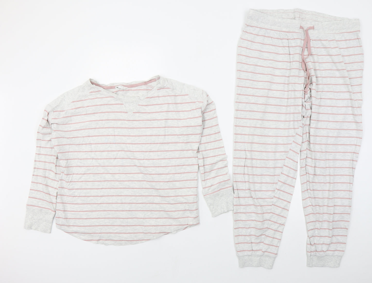 Marks and Spencer Womens Grey Striped Cotton Top Pyjama Set Size 12