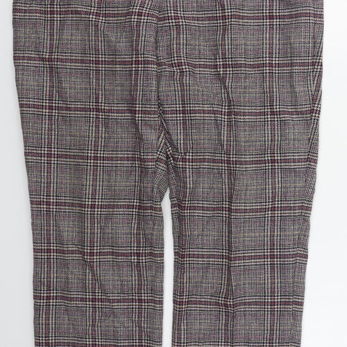 Peter Hahm Womens Purple Check Wool Trousers  Size 36 in L30 in Regular Button