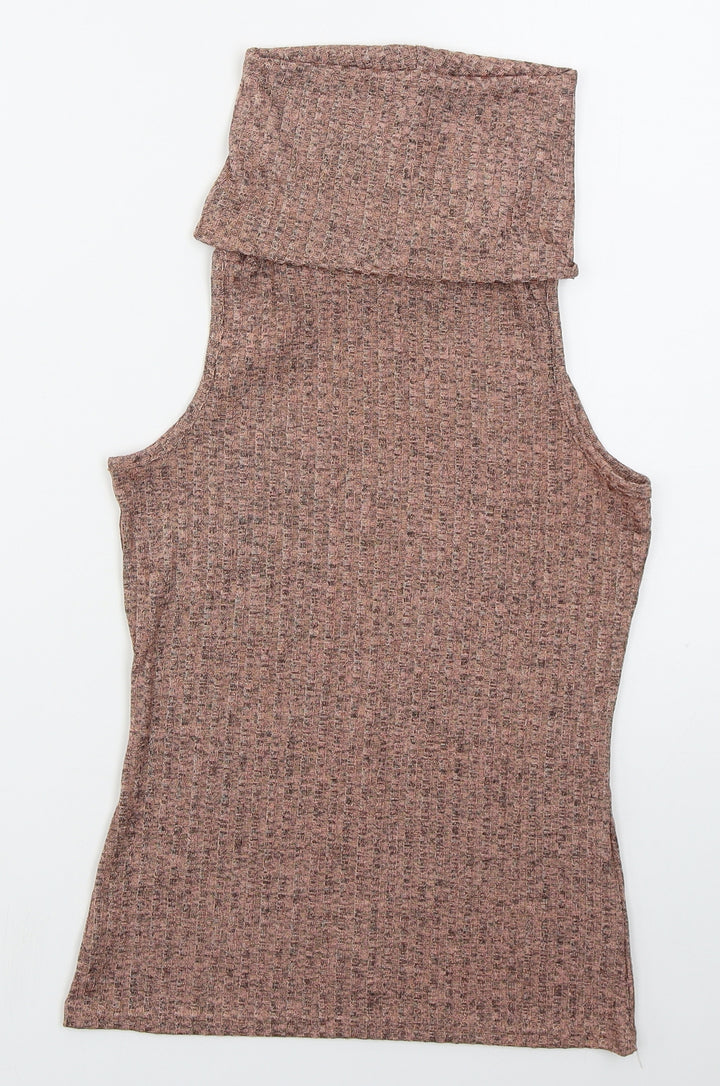 Boohoo Womens Pink Polyester Basic Tank Size 8 Roll Neck
