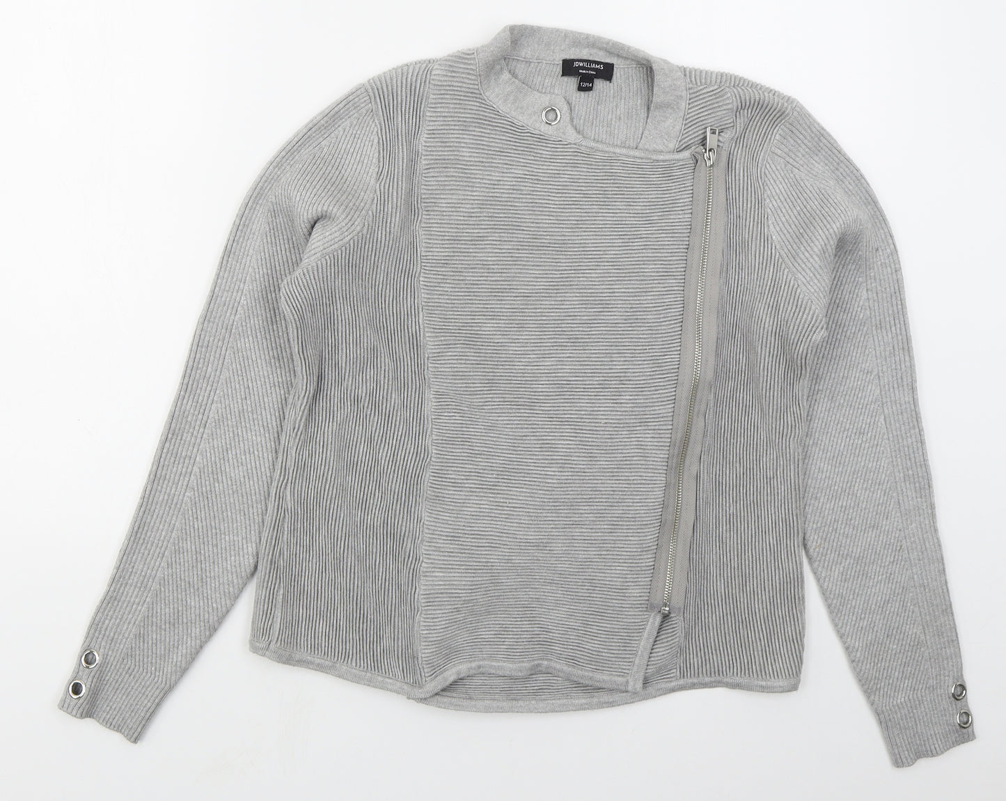 JD Williams Womens Grey Round Neck  Viscose Full Zip Jumper Size 12