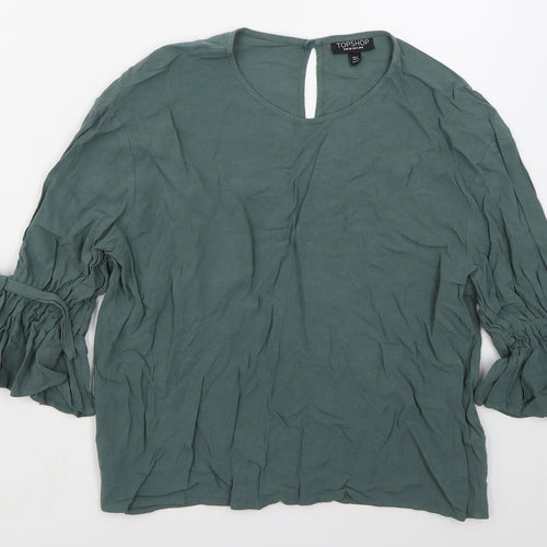 Topshop Womens Green  Viscose Basic Blouse Size 8 Crew Neck