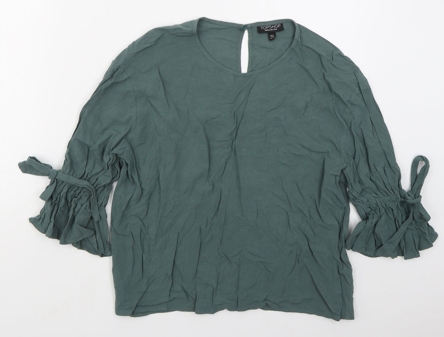 Topshop Womens Green  Viscose Basic Blouse Size 8 Crew Neck