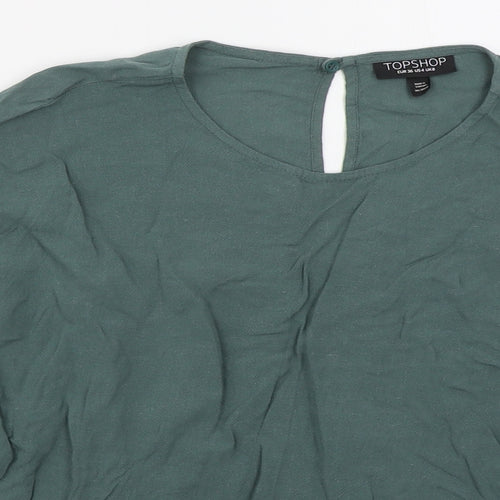 Topshop Womens Green  Viscose Basic Blouse Size 8 Crew Neck