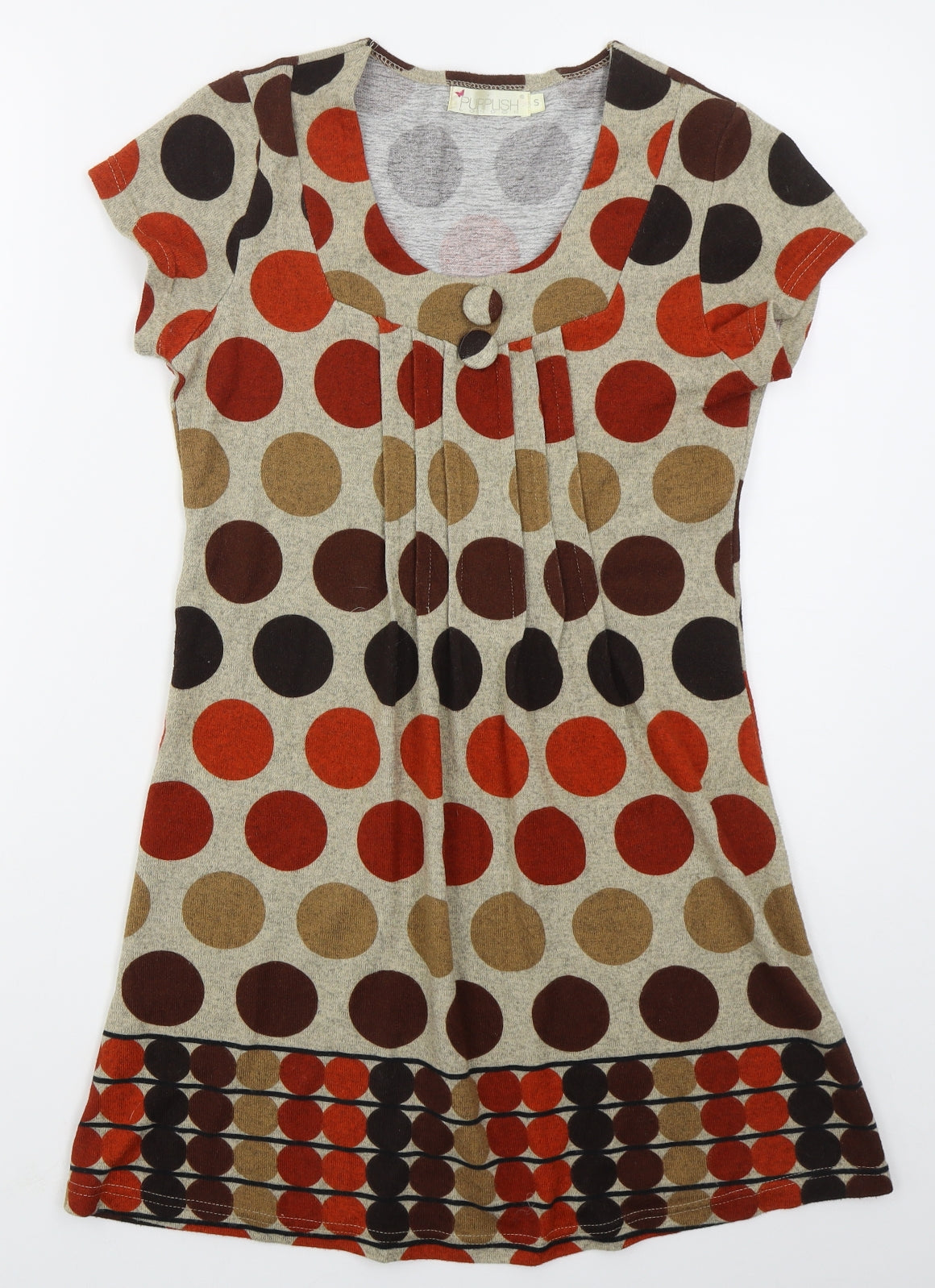 Purplish Womens Beige Geometric Wool Mini  Size S  Round Neck Pullover