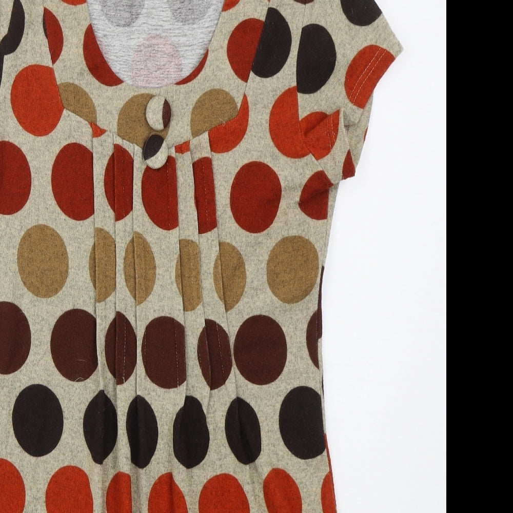 Purplish Womens Beige Geometric Wool Mini  Size S  Round Neck Pullover