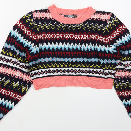 Missguided Womens Pink Crew Neck Geometric Acrylic Pullover Jumper Size S   - Blue