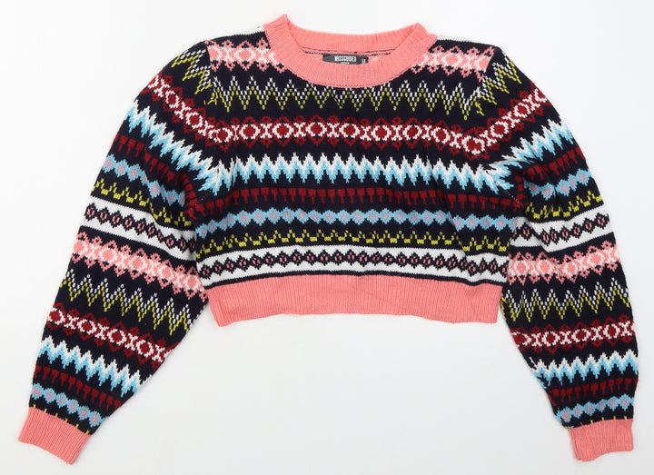 Missguided Womens Pink Crew Neck Geometric Acrylic Pullover Jumper Size S   - Blue