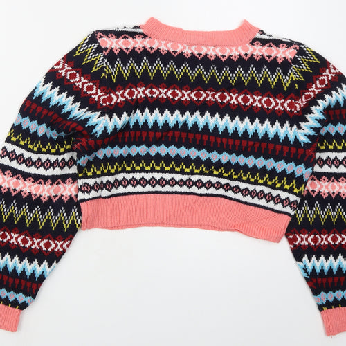Missguided Womens Pink Crew Neck Geometric Acrylic Pullover Jumper Size S   - Blue