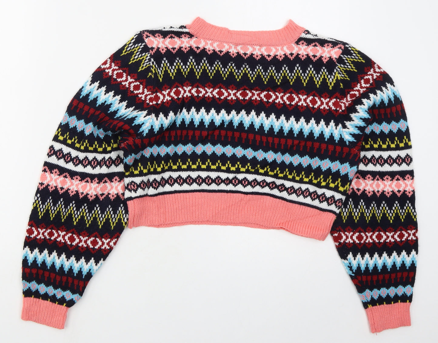 Missguided Womens Pink Crew Neck Geometric Acrylic Pullover Jumper Size S   - Blue