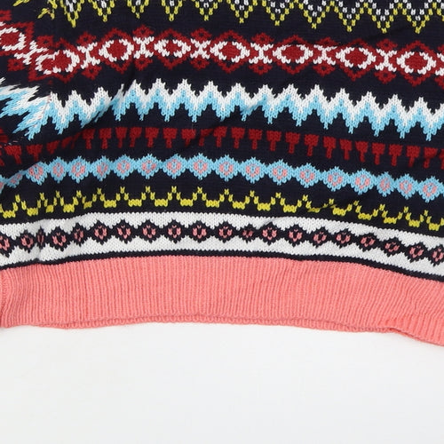 Missguided Womens Pink Crew Neck Geometric Acrylic Pullover Jumper Size S   - Blue