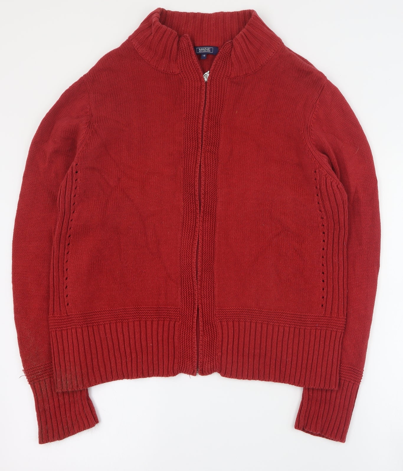 Maine Womens Red High Neck  Cotton Full Zip Jumper Size 18